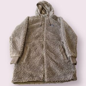 Patagonia Dusty Mesa Parka Jacket Womens M Brown Sherpa Fleece Hooded Full Zip